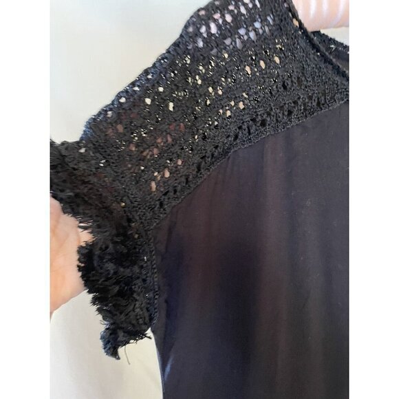 Loft Black Pullover Soft Top Short Sleeve Crochet & Fringe Size Small Boho Hippy - Picture 3 of 6